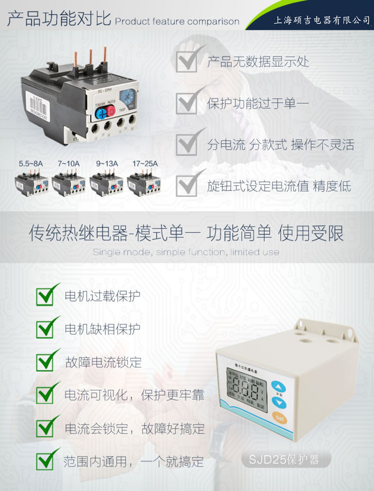 sjd25数字式热继电器/电动机综合保护器2-25a