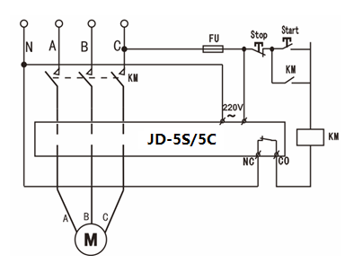 jd-5s/jd-5c智能电动机过载缺相保护器接线图